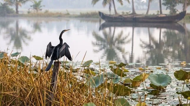 Darter beside a lake in Sri Lanka