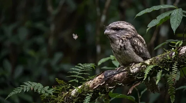 Frogmouth on a fern in Sri Lanka
