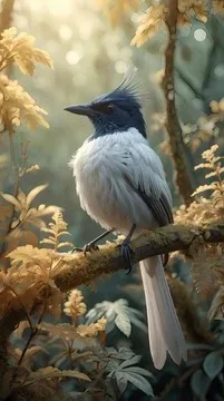 Grey bird in golden forest in Sri Lanka