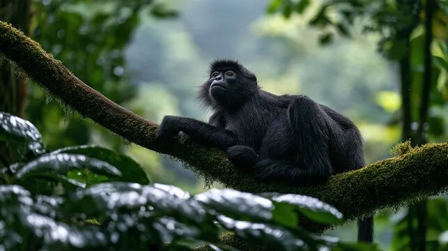Langur on a mossy branch in Sri Lanka