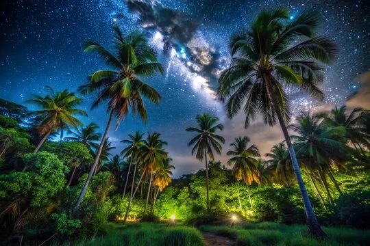 Palm forest under the Milky Way in Sri Lanka