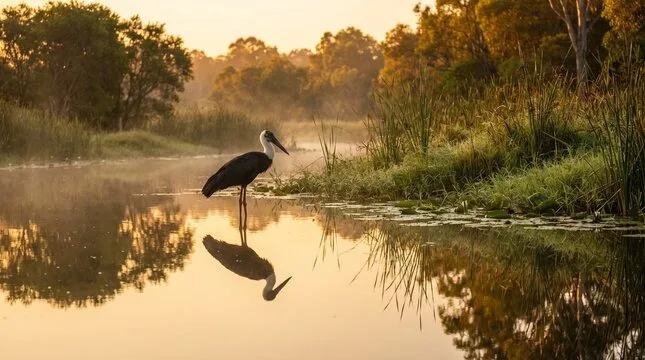 Stork at sunrise in Sri Lanka